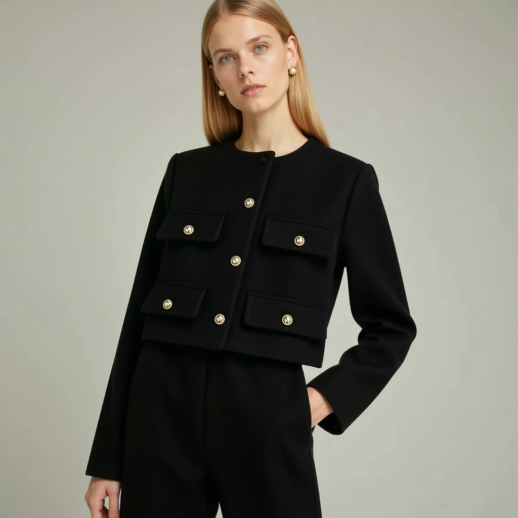 Eula | Damen Cropped Blazer mit Ziertaschen und Knöpfen