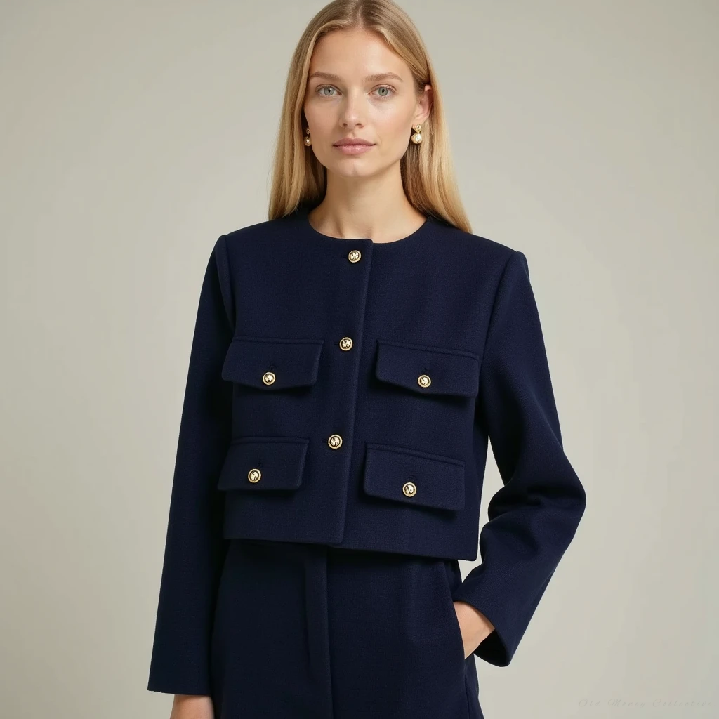 Eula | Damen Cropped Blazer mit Ziertaschen und Knöpfen