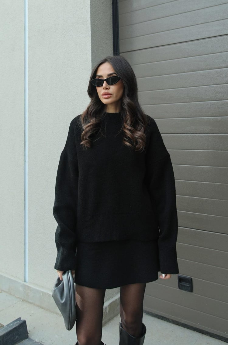 Vianne | Damen Strick Set: Oversized Pullover mit Hohem Taillenrock