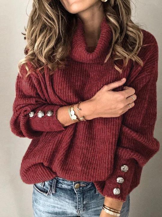 Yovana | Strickpullover mit Rollkragen & Metallknopf-Details