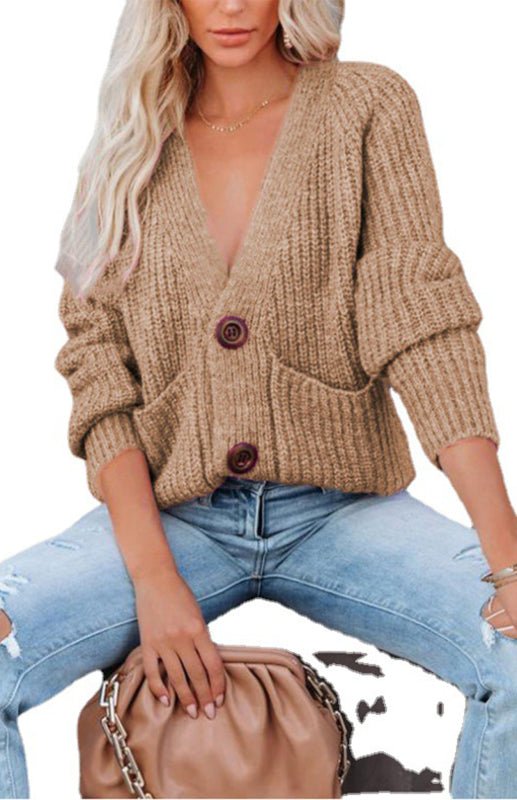 Annebelle | Damen Strickpullover mit V-Ausschnitt und Knopfleiste