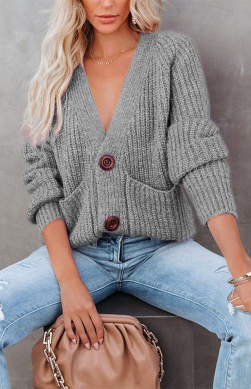 Annebelle | Damen Strickpullover mit V-Ausschnitt und Knopfleiste