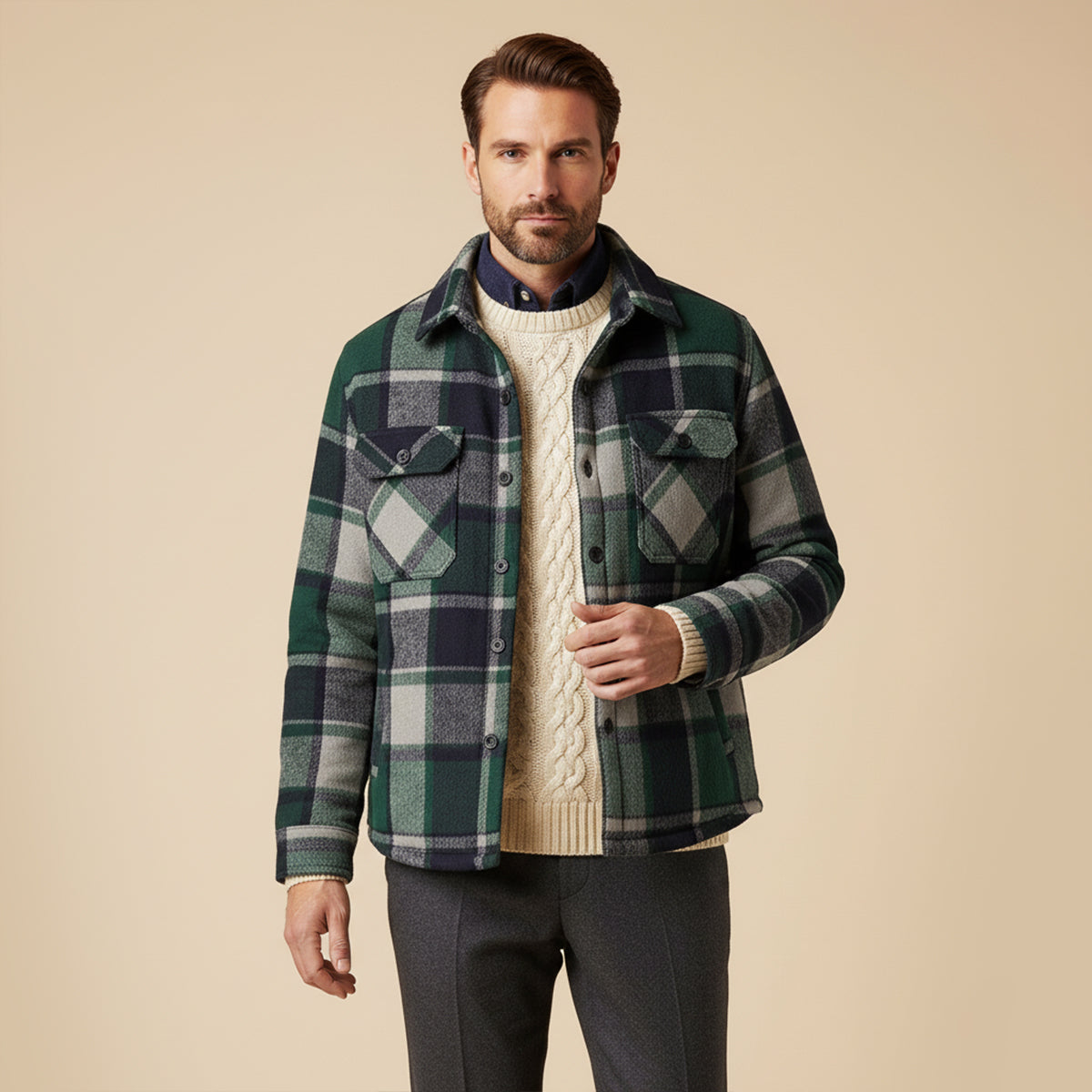 Herren Flanell-Hemdjacke mit Fleece-Futter | Warme Outdoor-Überhemdjacke