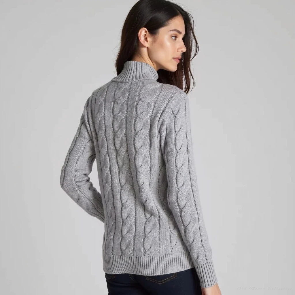 Tessiana | Damen Zopfstrick Pullover mit Reißverschluss und Stehkragen