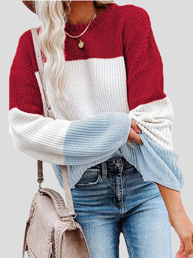 Cilvia | Damen Gestrickter Farbblock-Pullover im lockeren Schnitt