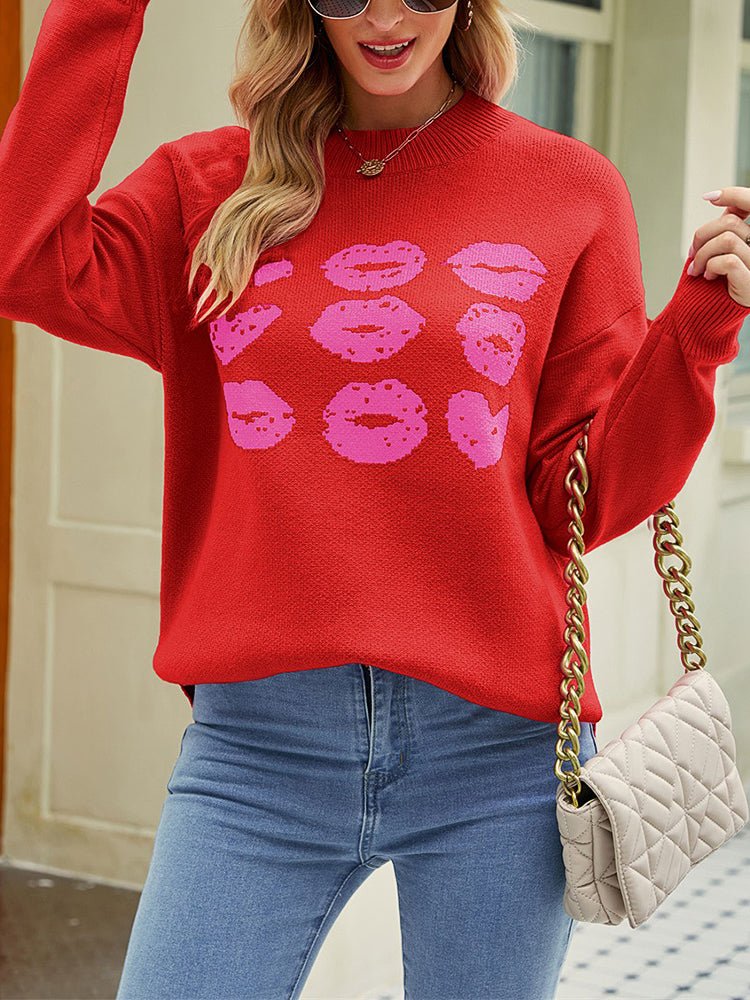 Elliana | Warmer Strickpullover mit Lippen-Print